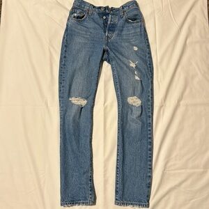 Levi’s 501 button fly, premium, mid-rise jeans. 100% cotton. No flaws.